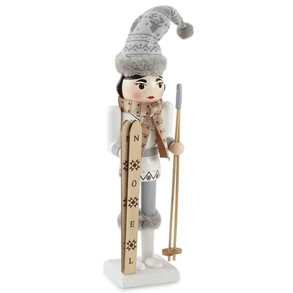 Wooden Christmas Nutcracker,14",WHITE FEMALE/GIRL SKIER W/SKIS &SKI POLES 640,NP